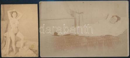 cca 1900 Erotikus fotók, 2 db, 8×6 és 8×14 cm