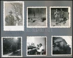 1933-1934 Családi képek, fotólapok albumba ragasztva, közte vadászat, tenisz, kirándulások, stb., fotók különböző méretekben