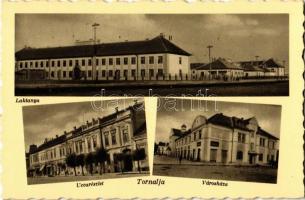 Tornalja, Tornaalja, Tornala; Laktanya, utca, üzletek, Városháza. Kiadja Poraczky László / military barracks, street view, shops, town hall