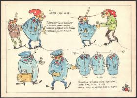 Berecz jelzéssel: 5 db humoros rajz, vegyes technika, papír, 30×21 cm