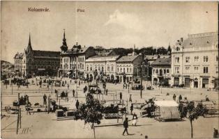 1915 Kolozsvár, Cluj; Piac tér, Weisz Lázár és Kohn Izsák üzlete. Kiadja a Ludasy tőzsde / market square, shops