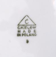 Cmielow áttört tetejű bonbonier, részben kézzel festett, apró kopásnyomokkal, 16×9 cm