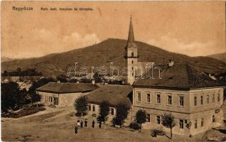 1912 Nagyrőce, Gross-Rauschenbach, Velká Revúca; Római katolikus templom és környéke, takarékpénztár, üzlet / church and square, savings bank, shop (Rb)