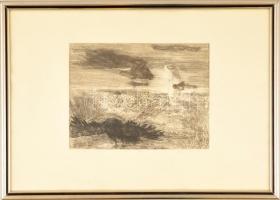 Deim Pál (1932-2016): A holló. Rézkarc, papír, jelzett, üvegezett keretben, 19,5×26 cm