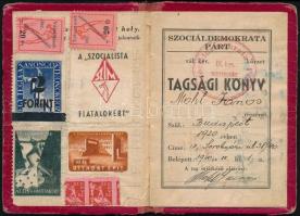 1945 Szociáldemokrata Párt tagsági könyv, tagdíjbélyegekkel