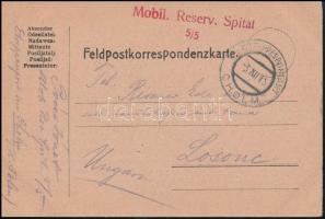 1916 Tábori posta levelezőlap Mobil. Reserv. Spital 5/5 + EP CHOLM