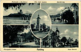 1940 Párkány, Stúrovo; Park az esztergomi bazilikával, Római katolikus templom, Járásbíróság, Főszolgabírói hivatal, Szent Imre tér / park, basilica, Catholic church, court, chief constable's office, square (EK)