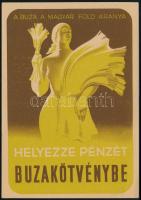 1946 Búzakötvény kétoldalas reklámlap, rajta A búza a Magyar föld aranya mondattal, 10x14,5 cm