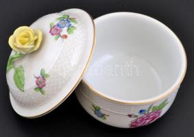 Herendi Eton mintás rózsás bonbonier, kézzel festett, jelzett, kopásnyomokkal, m:10 cm