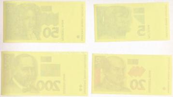 Horvátország 1993. 5K előlapi színpróba + 20K előlapi színpróba + 50K előlapi színpróba + 200K előla...