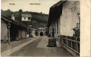 1913 Torda, Turda; Akna bejárata, Ferenc József altárna, iparvasút sínek, létra. Kiadja Fodor Domokos / mine entrance, industrial railway, ladder (ragasztónyom / glue marks)