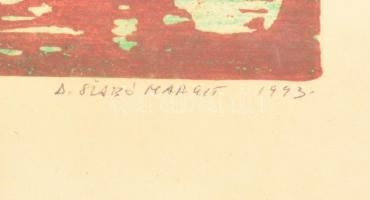 D. Szabó Margit (1938-): Mostari híd. Színes linó, papír, üvegezett keretben, 14,5×19,5 cm