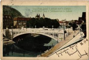 1902 Ljubljana, Laibach; Cesar Franc Jozefa I. jubilejni most / Kaiser Franz Josef I Jubiläumnsbrücke / Franz Joseph jubilee bridge (EK)