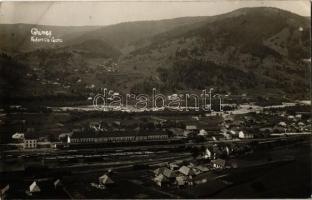 1936 Gyimes, Ghimes; Vedere cu Gara / Vasútállomás, tehervonat, gőzmozdony / railway station, freight train, locomotive. Emeric Jakab photo