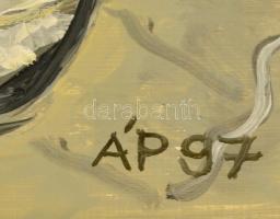 ÁP jelzéssel: Utca zenész. Olaj, farost, 50×40 cm