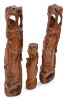3 db faragott fa kínai figura, m: 10,5 és 18 cm