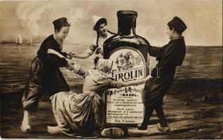 1909 Sirolin reklám, tanároktól és orvosoktól ajánlott köhögés, szamárhurut, bronchitis, tuberkulózis és influenza ellen, köptető / expectorant advertisement card (fa)