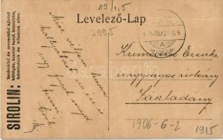 1909 Sirolin reklám, tanároktól és orvosoktól ajánlott köhögés, szamárhurut, bronchitis, tuberkulózi...