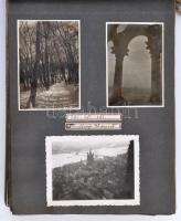 cca 1936 Fotóalbum különféle képekkel: utazások kül- és belföldön, életképek, stb., nagyrészt feliratozva, összesen 126 db