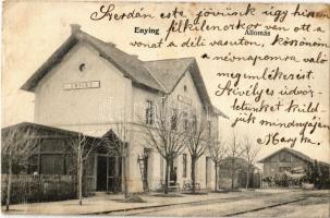 1905 Enying, vasútállomás, gőzmozdony. Politzer Jenő kiadása (EK)
