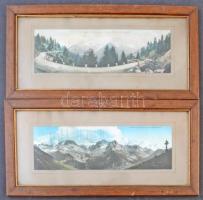 Brenta Dolomites, Dolomiti di Brenta - 2 db régi panorámalap üvegezett fa keretben (39,5 cm x 20 cm) / 2 pre-1945 panoramacard of the Brenta mountain range in glazed wooden frames (39,5 cm x 20 cm)