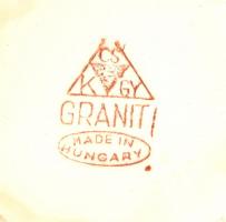 6 db dekoratív Gránit bögre, apró kopásokkal, d: 8 cm