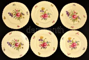 Schönwald virágmintás porcelán süteményes tál, 6 db, matricás, jelzett, kis kopásnyomokkal, d: 17 cm