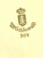 Schönwald virágmintás porcelán süteményes tál, 6 db, matricás, jelzett, kis kopásnyomokkal, d: 17 cm