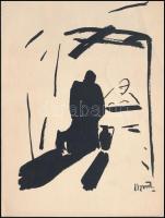 cca 1980 Szegedi Szüts István (1893-?) festőművész karácsonyi ofszet üdvözlőlapja, 18,5×14 cm