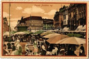 Zágráb, Zagreb; Jelacicev trg / square with the shops of Dr. Milivoj Jambrisak and Berger Platno, market