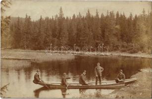 1909 Újtátrafüred, Neu-Schmecks, Novy Smokovec (Tátra, Tatry); csónakázó társaság / men in a boat. photo (EK)