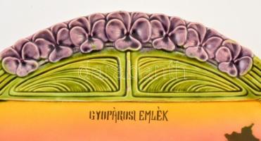 Körmöcbányai szecessziós "Gyopárosi emlék" falitál, mázas kerámia, részben kézzel festett,...