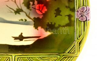 Körmöcbányai szecessziós "Gyopárosi emlék" falitál, mázas kerámia, részben kézzel festett,...