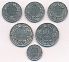Svájc 1974-1985. 1/2Fr + 1Fr (3xklf) + 2Fr (2xklf) T:2 Switzerland 1974-1985. 1/2 Franc + 1 Franc (3xdiff) + 2 Francs (2xdiff) C:XF