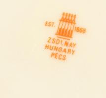 Zsolnay teás kancsó, kézzel festett, jelzett, fedél nélkül, apró kopásnyomokkal, m: 15,5 cm