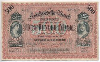 Német Birodalom / Szászország 1911. 500M T:III szép papír German Empire / Saxony 1911. 500 Mark C:F fine paper