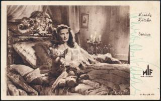Karády Katalin (1910-1990) színésznő aláírása az őt ábrázoló képeslapon