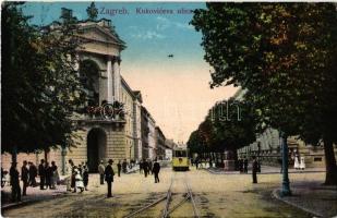 1913 Zágráb, Zagreb; Kukoviceva ulica / street view with tram, Vranyczany Palace (EK)