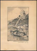 Bajor Ágost (1892-1958): A Leányfalu hajó Visegrádnál 1933. Tus, papír, jelzett, 20x12 cm