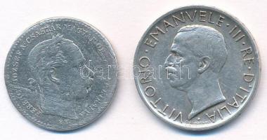 Vegyes: 1869KB 20kr Ag "Magyar Királyi Váltó Pénz" + Olaszország 1930R 5L Ag "III. Vi...
