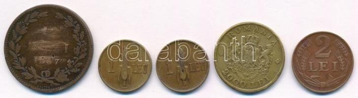 Románia 1867. 10b Cu "Heaton" + 1938. 1L Ni-sárgaréz + 1939. 1L Ni-sárgaréz +  1946. 2000L...