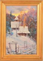 Usik Stepan Grigorovich (1925-2001): Hófödte házak. Tempera, karton, jelzett, keretben, 32×21 cm