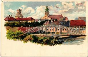 Győr, Püspökvár, Rába híd. Kunstanstalt Kosmos 73. litho s: Geiger R. (EK)