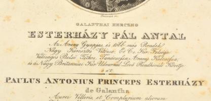 Esterházy Pál Antal herceg (1786-1866) király személye körüli miniszter rézmetszetű portréja. 28x20 ...