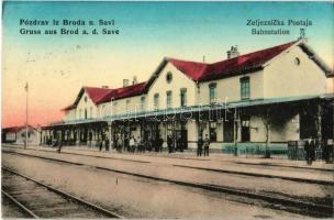 1916 Bród, Nagyrév, Slavonski Brod, Brod na Savi; vasútállomás / Zeljeznicka Postaja / Bahnstation / railway station