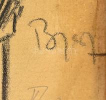 Bernáth jelzéssel: Nő az asztalnál. Szén, papír, foltos, üvegezett keretben, 13×11,5 cm