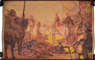 cca 1900 Ferenc József a koronázási dombon, iskolai tablókép, 90×62 cm