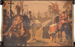 cca 1900 Jelenet a magyar történelemből, iskolai tablókép, 90×62 cm