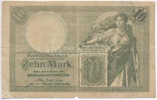 Német Birodalom 1906. 10M hét számjegyű sorszám T:III- German Empire 1906. 10 Mark seven digit serial C:VG