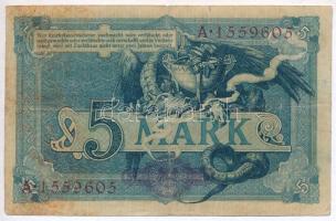 Német Birodalom 1904. 5M hét számjegyű sorszám T:III,III- German Empire 1904. 5 Mark seven digit ser...
